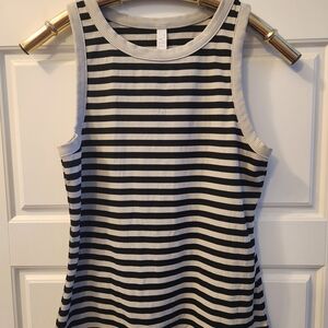 Office Siren Striped Ribbed Black and Gray Fitted Sleeveless Top Sz M